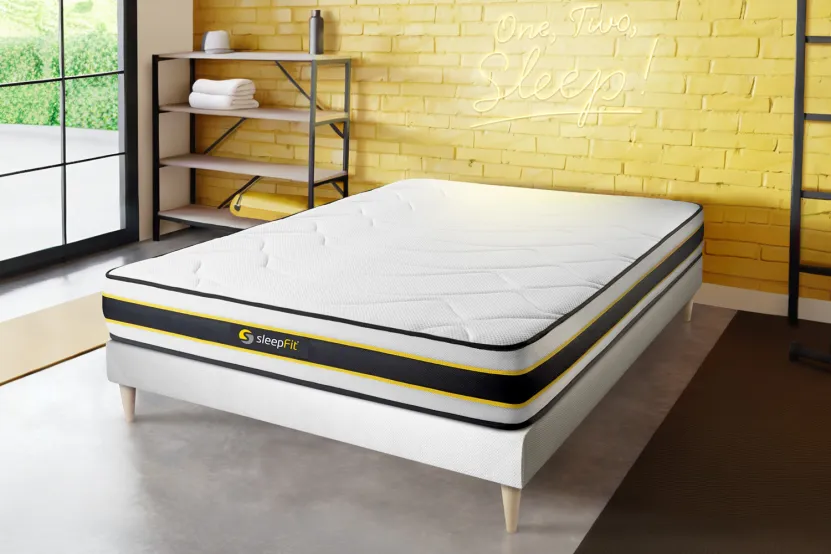 Ensemble Matelas Sommier 160x200 cm - Sommier Blanc (déjà monté) - Flexy