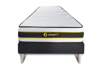 Ensemble Matelas Sommier 90x200 cm - Sommier Noir (déjà monté) - Flexy