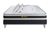 Pack lit complet 200x200 cm - Matelas + Sommier Noir (en kit) + 2 oreillers + Couette - Soft Pack lit complet 200x200 cm - Matelas + Sommier Noir (en kit) + 2 oreillers + Couette - Soft