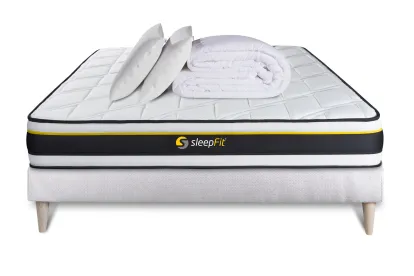 Pack lit complet 140x200 cm - Matelas + Sommier Blanc + 2 oreillers + Couette - Soft