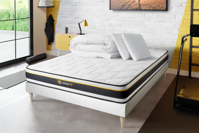 Pack lit complet 140x200 cm - Matelas + Sommier Blanc + 2 oreillers + Couette - Soft