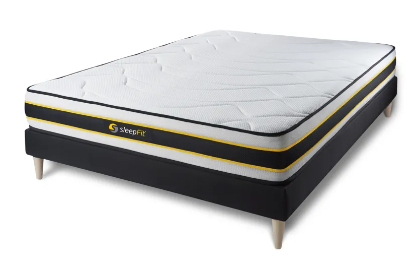 Ensemble Matelas Sommier 140x190 cm - Sommier Noir (déjà monté) - Flexy