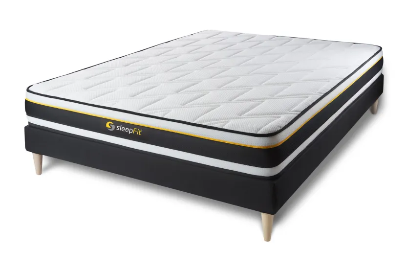 Ensemble Matelas Sommier 130x220 cm - Sommier Noir (en kit) - Soft