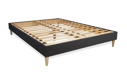 Pack lit complet 160x200 cm - Matelas + Sommier Noir (en kit) + 2 oreillers + Couette - Active