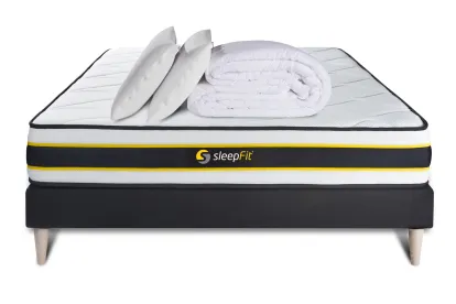 Pack lit complet 140x200 cm - Matelas + Sommier Noir + 2 oreillers + Couette - Flexy