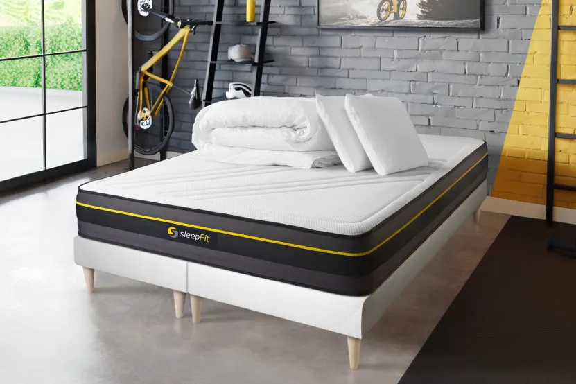 Pack lit complet 160x200 cm - Matelas + 2 Sommiers Blancs + 2 oreillers + Couette - Active