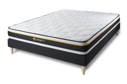 Ensemble Matelas Sommier 130x190 cm - Sommier Noir (en kit) - Soft