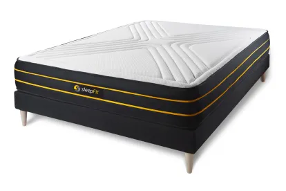 Ensemble Matelas Sommier 135x190 cm - Sommier Noir (en kit) - Ultra